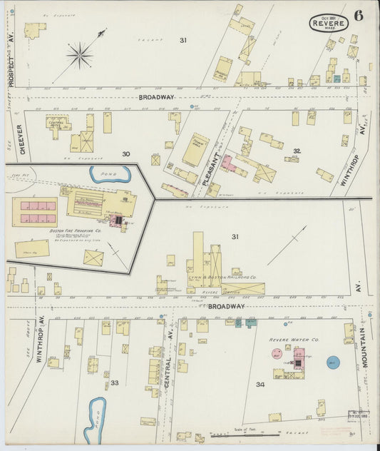 Sanborn Fire Insurance Map from Revere, Suffolk County, Massachusetts (1891), Sheet #0006 - Historic Sanborn Fire Insurance Map Print, vintage old map wall art, antique decor, genealogy gift, Massachusetts Massachusetts map