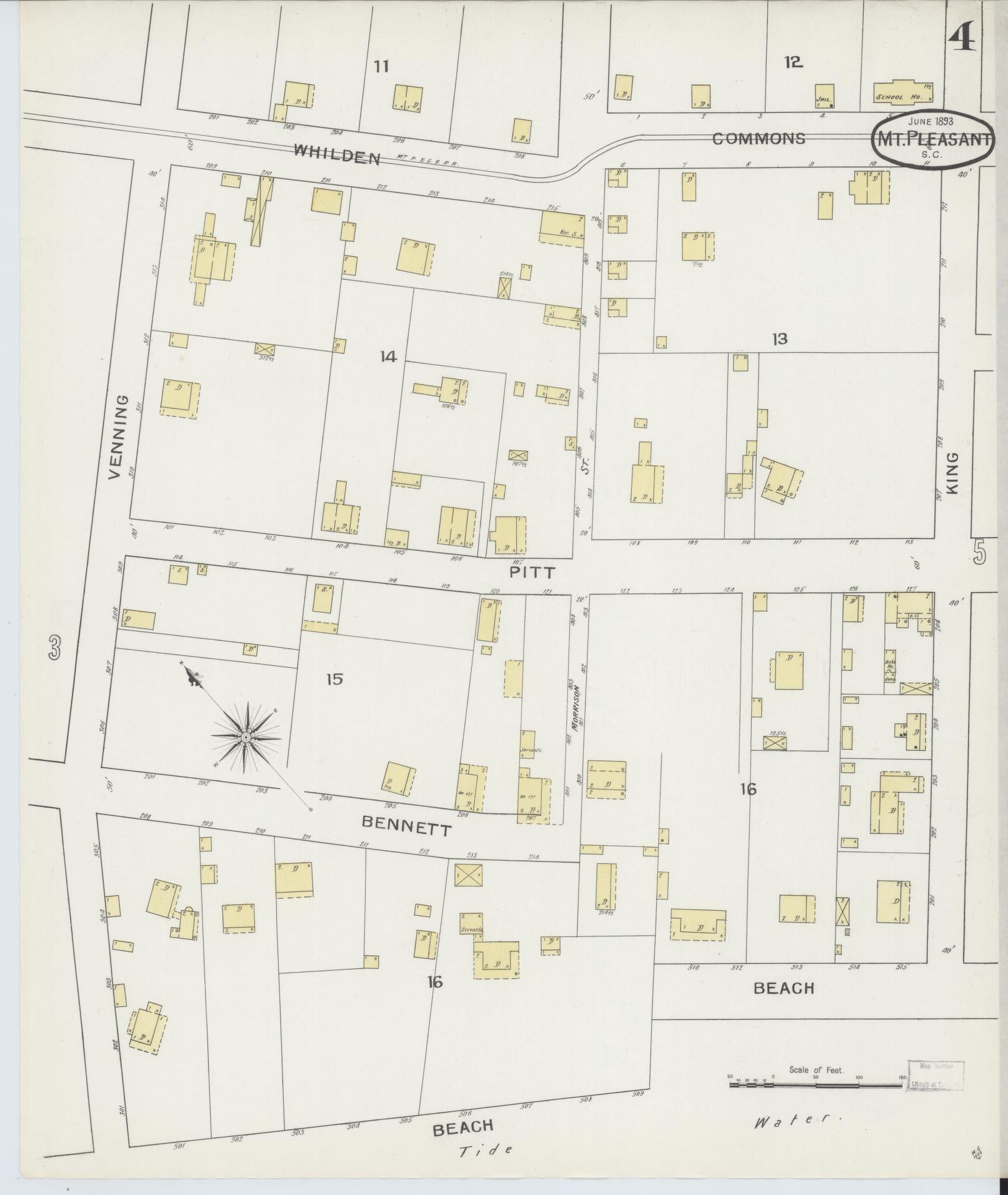 Sanborn Fire Insurance Map from Mount Pleasant, Charleston County, South Carolina (1893), Sheet #0004 - Complete Map Set gallery image, historic Sanborn map, vintage wall art, South Carolina South Carolina