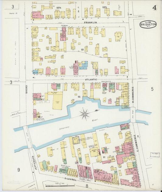 Sanborn Fire Insurance Map from Bridgeton, Cumberland County, New Jersey (1896), Sheet #0004 - Historic Sanborn Fire Insurance Map Print, vintage old map wall art, antique decor, genealogy gift, New Jersey New Jersey map