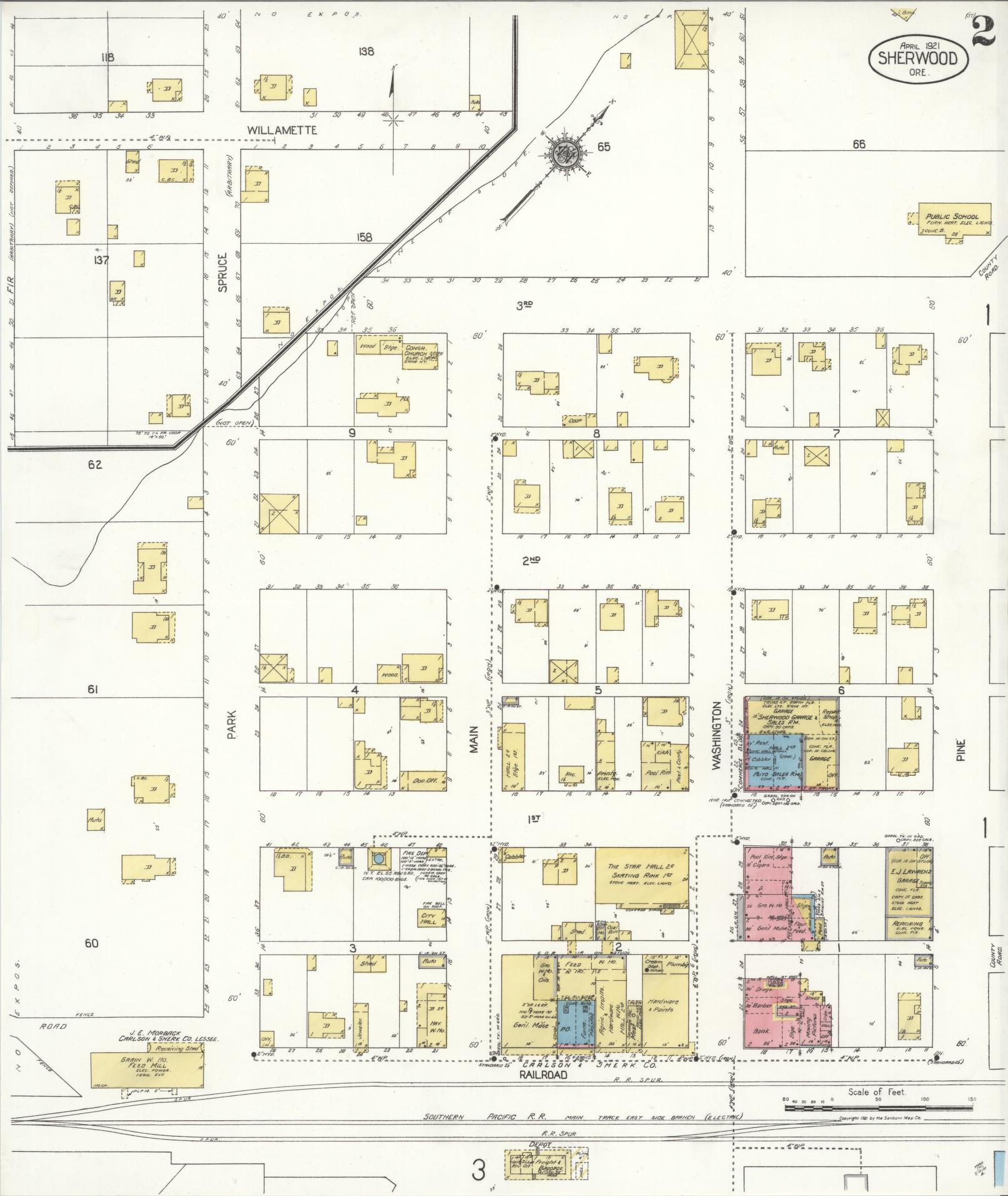 Sanborn Fire Insurance Map from Sherwood, Washington County, Oregon (1921), Sheet #0002 - Complete Map Set gallery image, historic Sanborn map, vintage wall art, Oregon Oregon