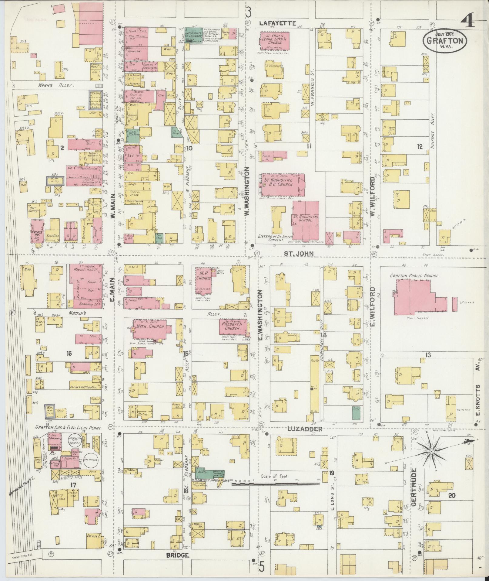 Sanborn Fire Insurance Map from Grafton, Taylor County, West Virginia (1902), Sheet #0004 - Complete Map Set gallery image, historic Sanborn map, vintage wall art, West Virginia West Virginia