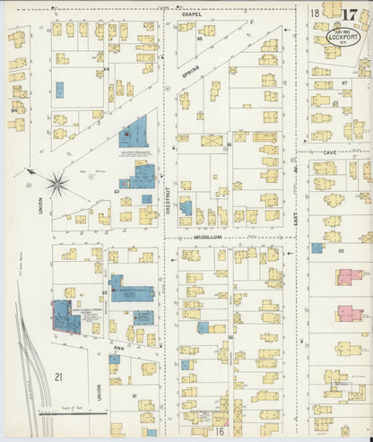 Sanborn Fire Insurance Map from Lockport, Niagara County, New York (1903), Sheet #0017 - Historic Sanborn Fire Insurance Map Print, vintage old map wall art, antique decor, genealogy gift, New York New York map