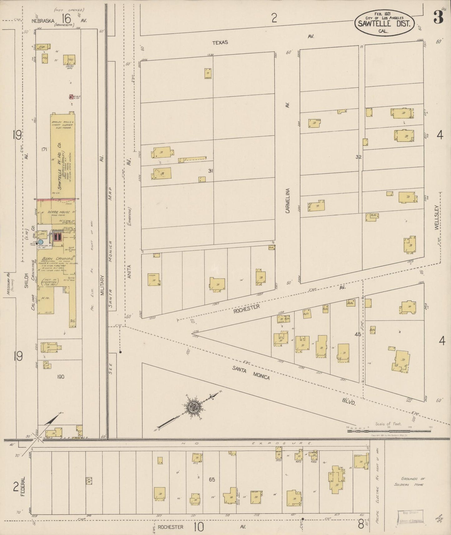 Sanborn Fire Insurance Map from Sawtelle, Los Angeles County, California (1921), Sheet #0003 - Complete Map Set gallery image, historic Sanborn map, vintage wall art, California California