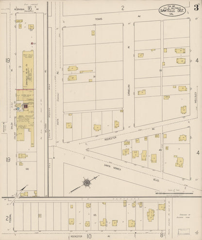 Sanborn Fire Insurance Map from Sawtelle, Los Angeles County, California (1921), Sheet #0003 - Complete Map Set gallery image, historic Sanborn map, vintage wall art, California California