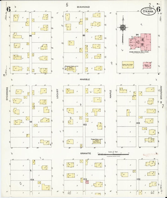 Sanborn Fire Insurance Map from Onawa, Monona County, Iowa (1924), Sheet #0006 - Historic Sanborn Fire Insurance Map Print, vintage old map wall art