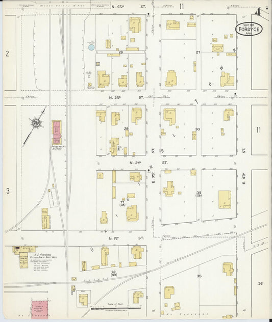 Sanborn Fire Insurance Map from Fordyce, Dallas County, Arkansas (1917), Sheet #0004 - Historic Sanborn Fire Insurance Map Print, vintage old map wall art, antique decor, genealogy gift, Arkansas Arkansas map