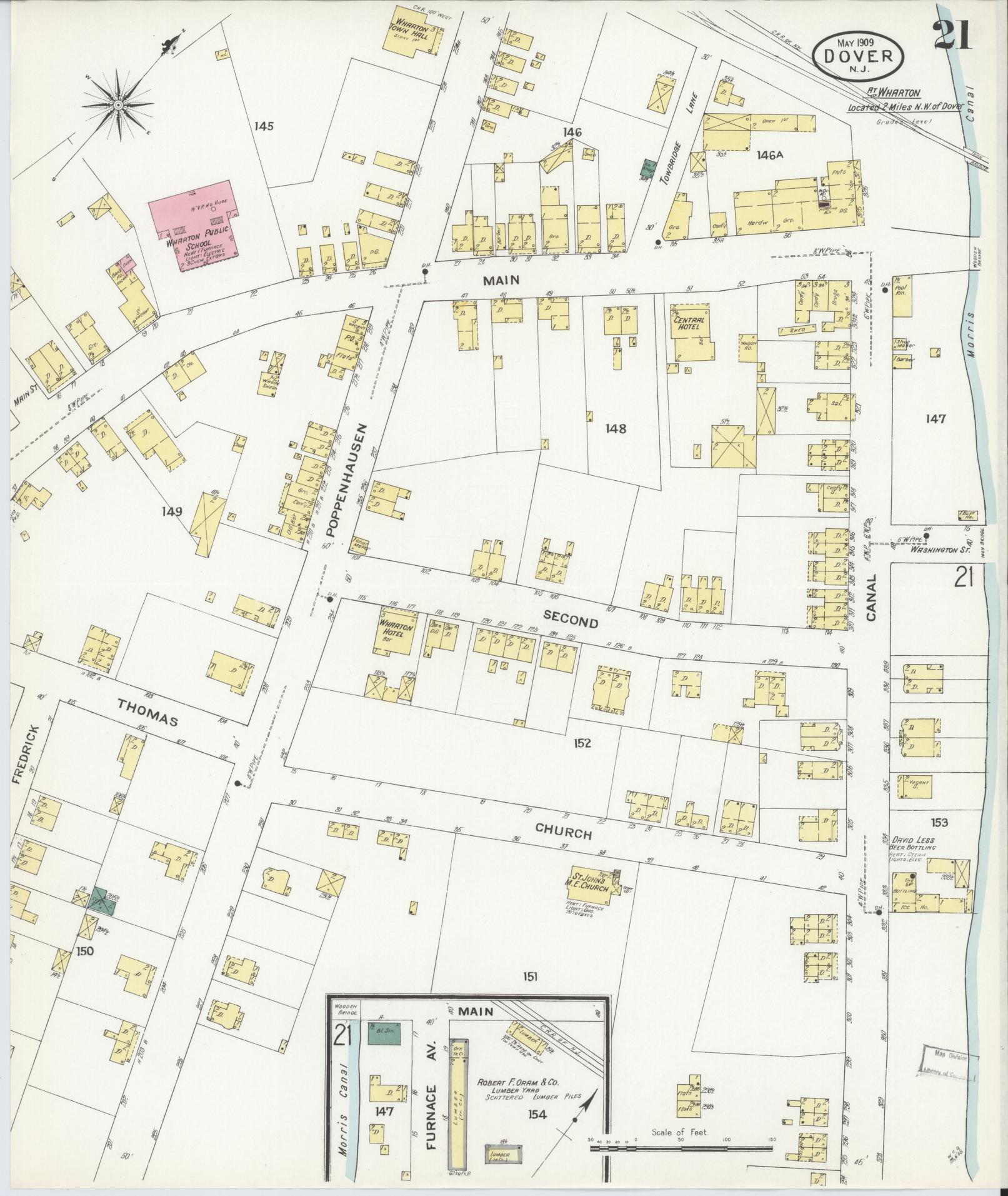 Sanborn Fire Insurance Map from Dover, Morris County, New Jersey (1909), Sheet #0021 - Complete Map Set gallery image, historic Sanborn map, vintage wall art, New Jersey New Jersey