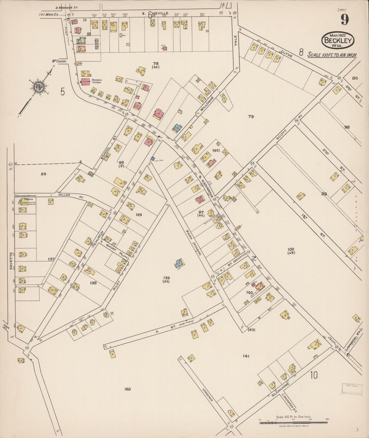 Sanborn Fire Insurance Map from Beckley, Raleigh County, West Virginia (1922), Sheet #0009 - Complete Map Set gallery image, historic Sanborn map, vintage wall art, West Virginia West Virginia