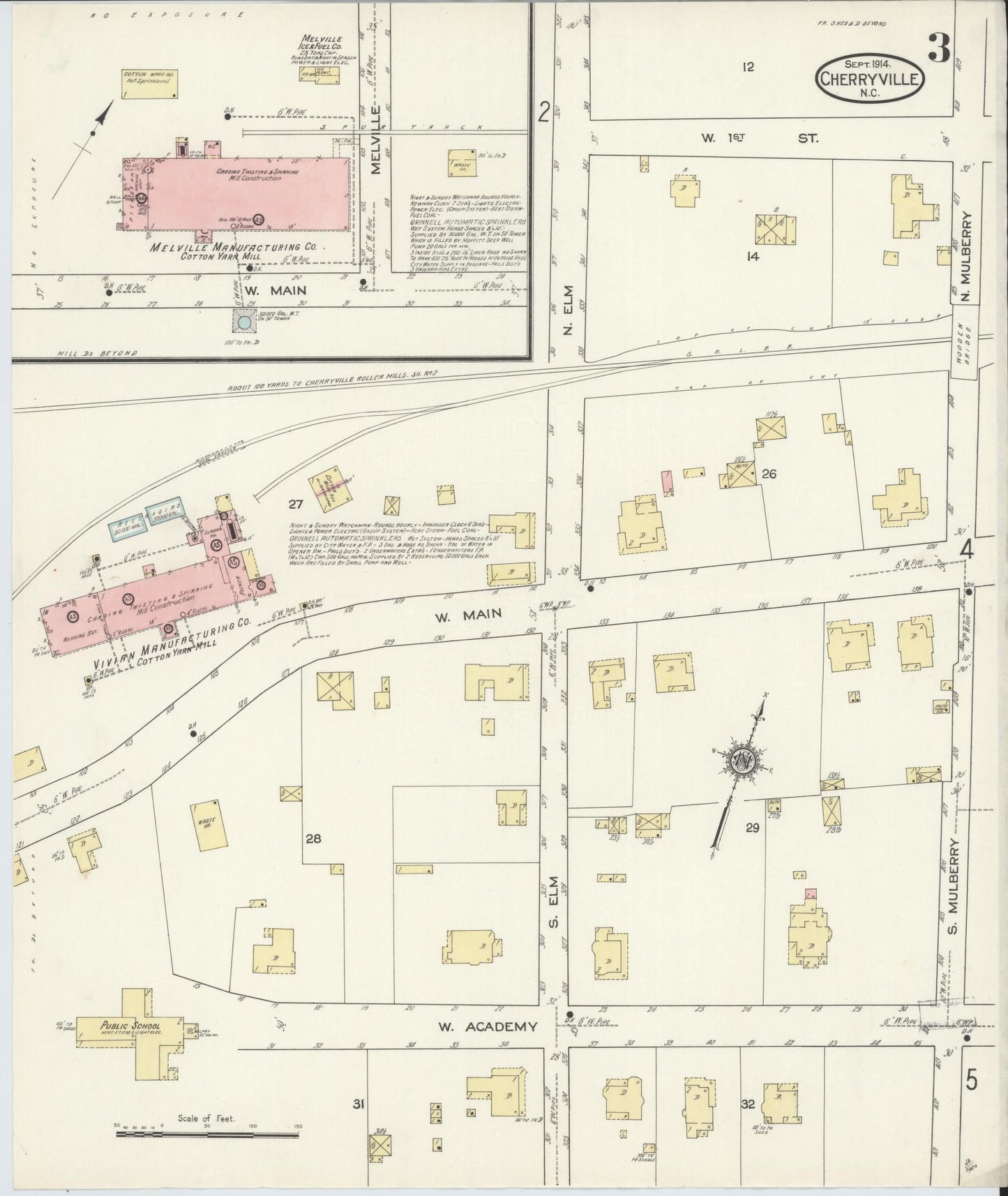 Sanborn Fire Insurance Map from Cherryville, Gaston County, North Carolina (1914), Sheet #0003 - Complete Map Set gallery image, historic Sanborn map, vintage wall art, North Carolina North Carolina