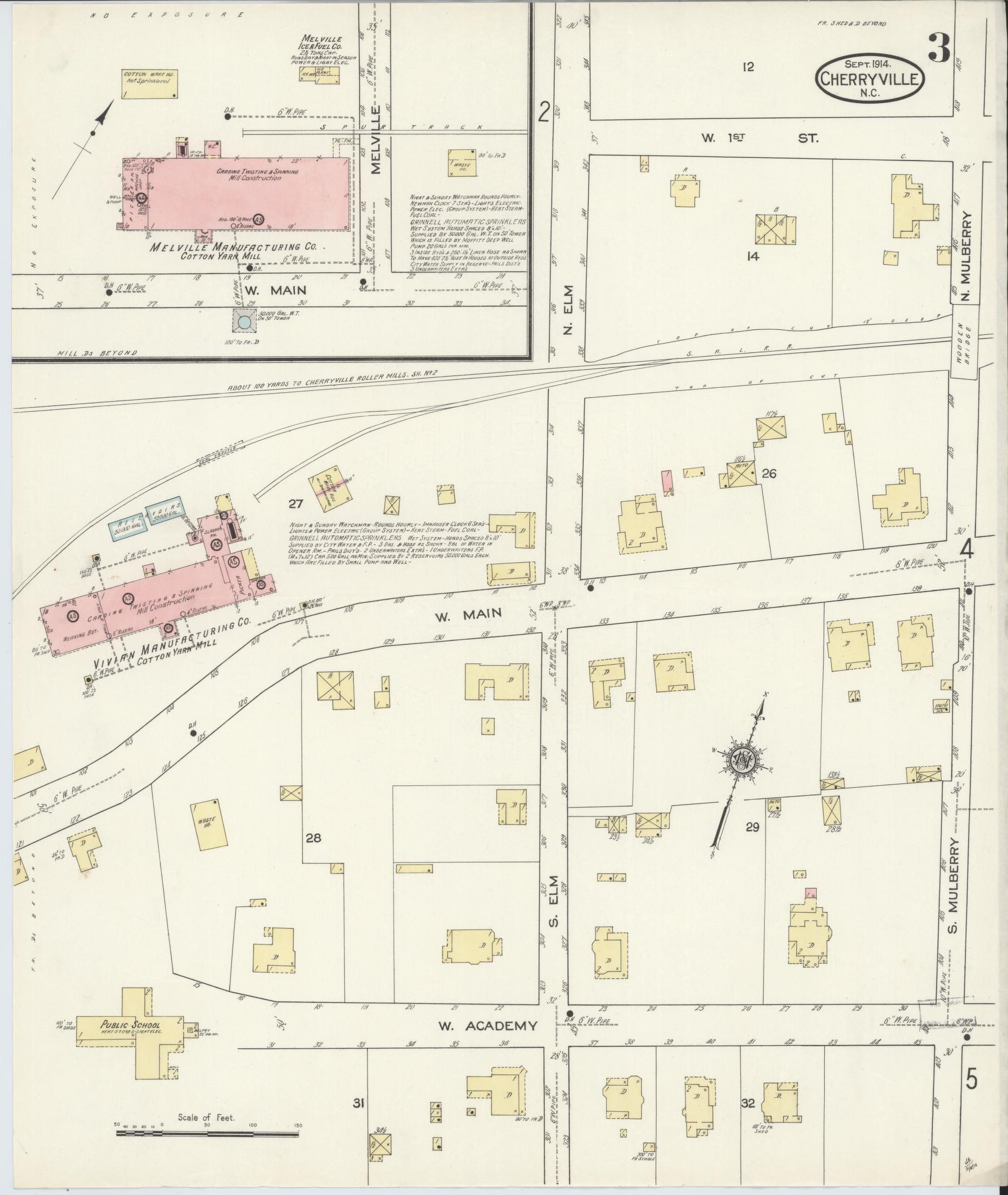 Sanborn Fire Insurance Map from Cherryville, Gaston County, North Carolina (1914), Sheet #0003 - Complete Map Set gallery image, historic Sanborn map, vintage wall art, North Carolina North Carolina