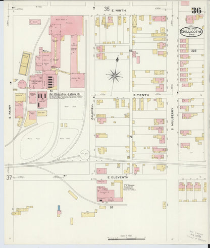 Sanborn Fire Insurance Map from Chillicothe, Ross County, Ohio (1909), Sheet #0036 - Historic Sanborn Fire Insurance Map Print, vintage old map wall art, antique decor, genealogy gift, Ohio Ohio map