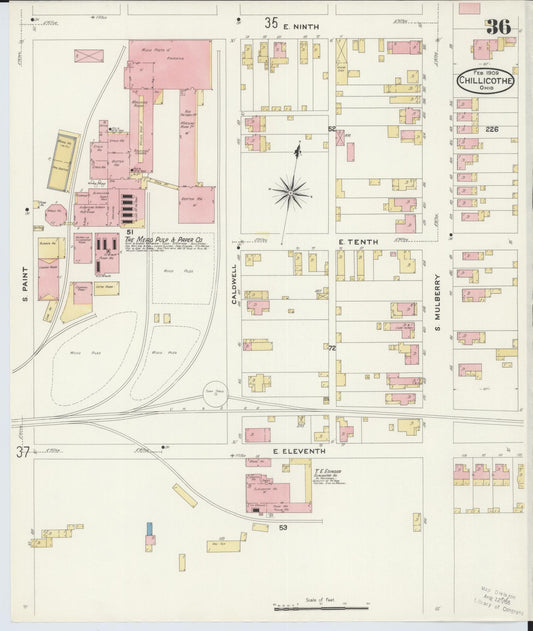 Sanborn Fire Insurance Map from Chillicothe, Ross County, Ohio (1909), Sheet #0036 - Historic Sanborn Fire Insurance Map Print, vintage old map wall art, antique decor, genealogy gift, Ohio Ohio map