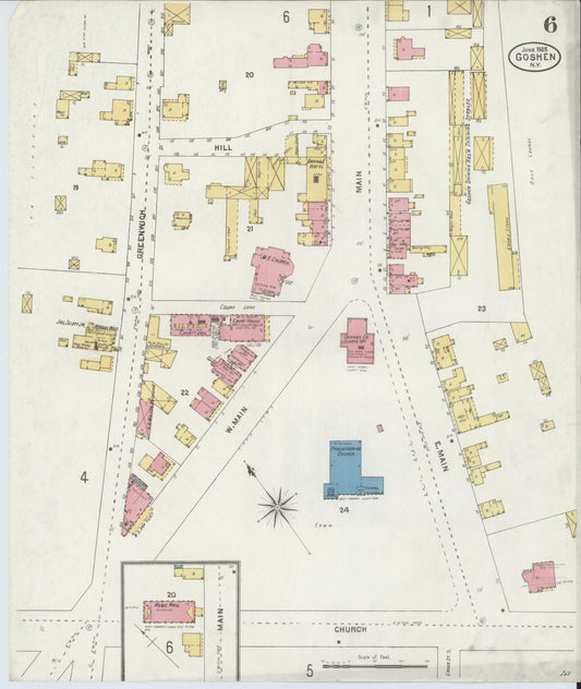 Sanborn Fire Insurance Map from Goshen, Orange County, New York (1905), Sheet #0006 - Historic Sanborn Fire Insurance Map Print, vintage old map wall art, antique decor, genealogy gift, New York New York map