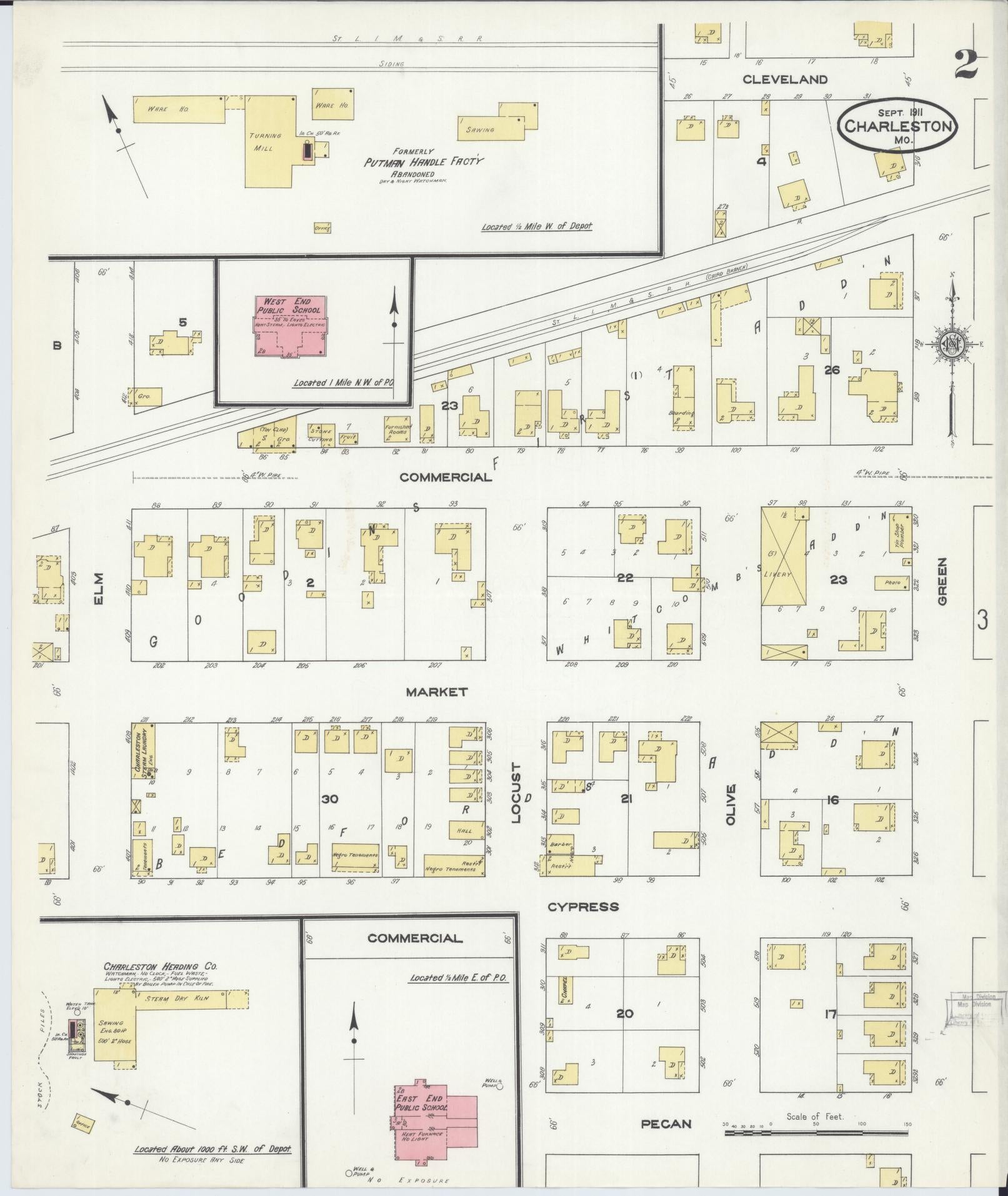 Sanborn Fire Insurance Map from Charleston, Mississippi County, Missouri (1911), Sheet #0002 - Complete Map Set gallery image, historic Sanborn map, vintage wall art, Charleston Mississippi