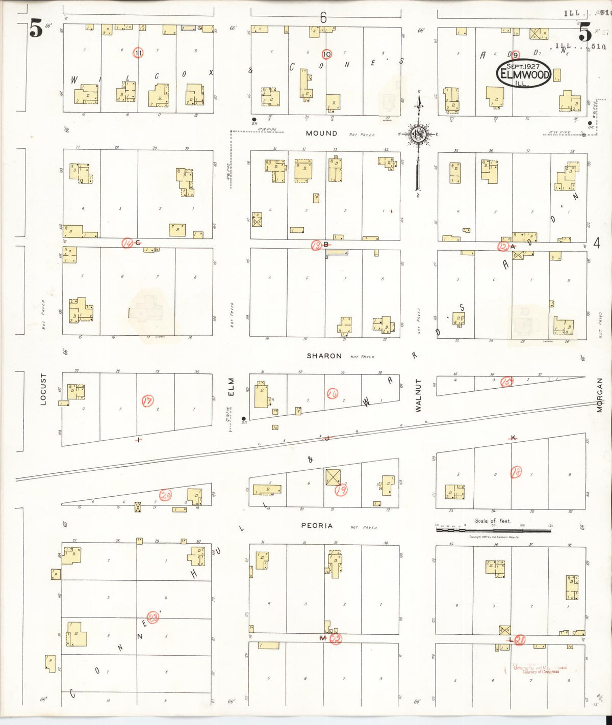 Sanborn Fire Insurance Map from Elmwood, Peoria County, Illinois (1944), Sheet #0005 - Historic Sanborn Fire Insurance Map Print, vintage old map wall art, antique decor, genealogy gift, Illinois Illinois map