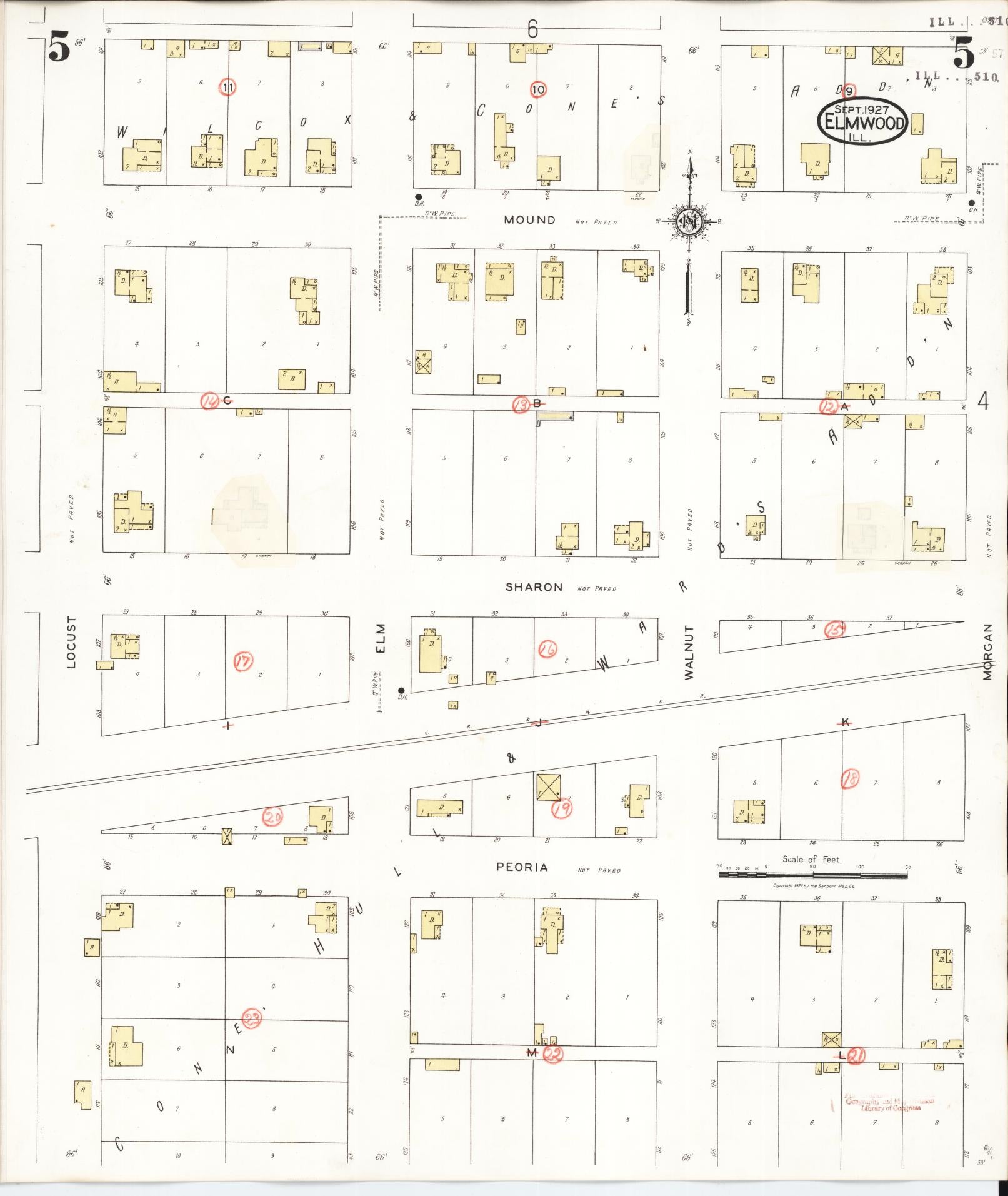 Sanborn Fire Insurance Map from Elmwood, Peoria County, Illinois (1944), Sheet #0005 - Historic Sanborn Fire Insurance Map Print, vintage old map wall art, antique decor, genealogy gift, Illinois Illinois map