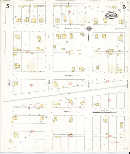 Sanborn Fire Insurance Map from Elmwood, Peoria County, Illinois (1944), Sheet #0005 - Historic Sanborn Fire Insurance Map Print, vintage old map wall art, antique decor, genealogy gift, Illinois Illinois map