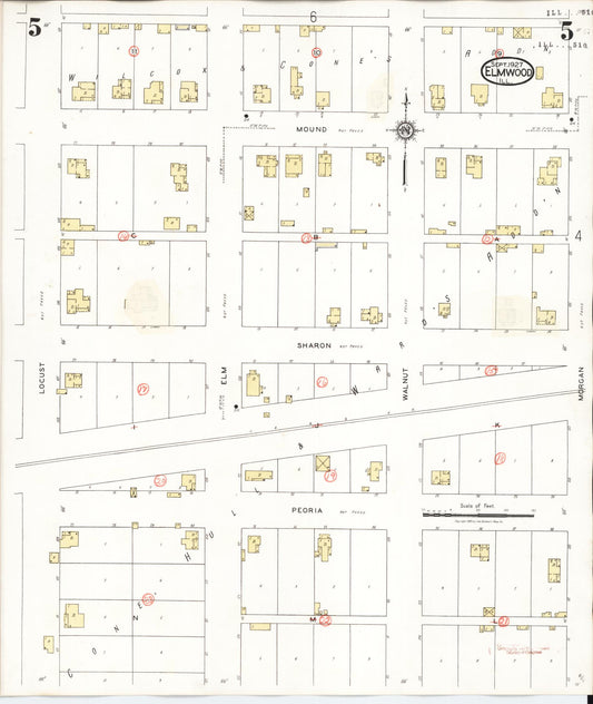Sanborn Fire Insurance Map from Elmwood, Peoria County, Illinois (1944), Sheet #0005 - Historic Sanborn Fire Insurance Map Print, vintage old map wall art, antique decor, genealogy gift, Illinois Illinois map