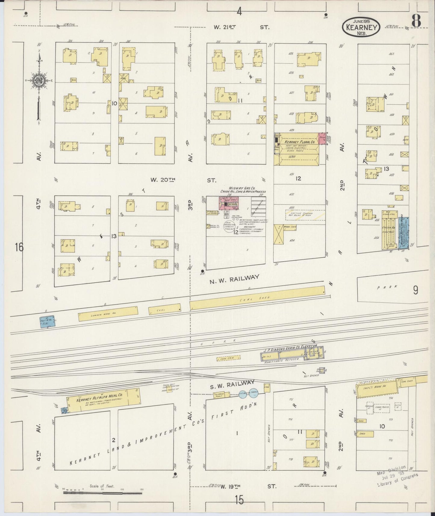 Sanborn Fire Insurance Map from Kearney, Buffalo County, Nebraska (1915), Sheet #0008 - Complete Map Set gallery image, historic Sanborn map, vintage wall art, Nebraska Nebraska