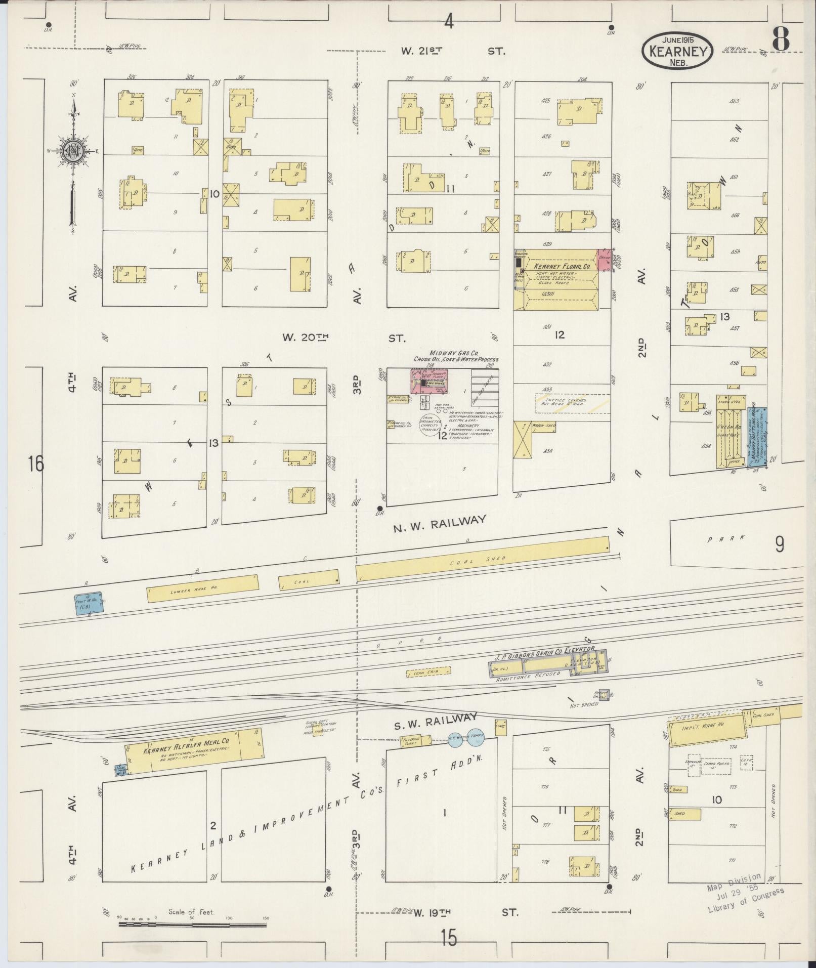 Sanborn Fire Insurance Map from Kearney, Buffalo County, Nebraska (1915), Sheet #0008 - Complete Map Set gallery image, historic Sanborn map, vintage wall art, Nebraska Nebraska