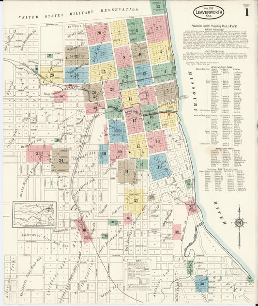 Sanborn Fire Insurance Map from Leavenworth, Leavenworth County, Kansas (1913), Sheet #0002 - Historic Sanborn Fire Insurance Map Print, vintage old map wall art, antique decor, genealogy gift, Kansas Kansas map