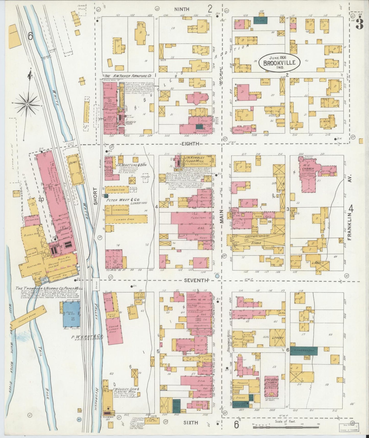 Sanborn Fire Insurance Map from Brookville, Franklin County, Indiana (1906), Sheet #0003 - Complete Map Set gallery image, historic Sanborn map, vintage wall art, Indiana Indiana