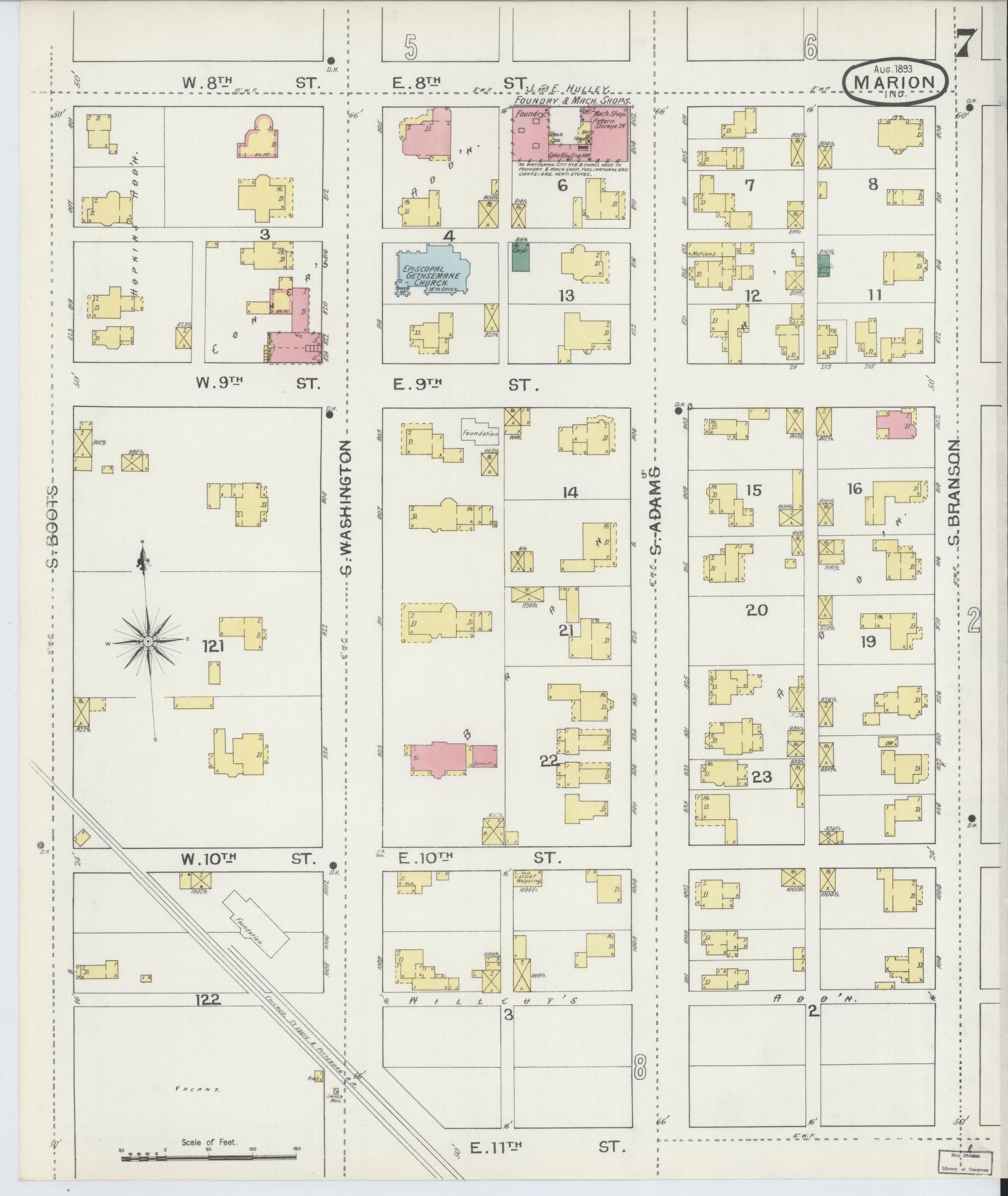 Sanborn Fire Insurance Map from Marion, Grant County, Indiana (1893), Sheet #0007 - Complete Map Set gallery image, historic Sanborn map, vintage wall art, Indiana Indiana