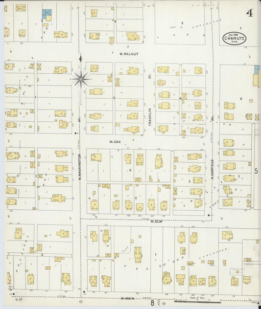 Sanborn Fire Insurance Map from Chanute, Neosho County, Kansas (1906), Sheet #0004 - Historic Sanborn Fire Insurance Map Print, vintage old map wall art, antique decor, genealogy gift, Kansas Kansas map