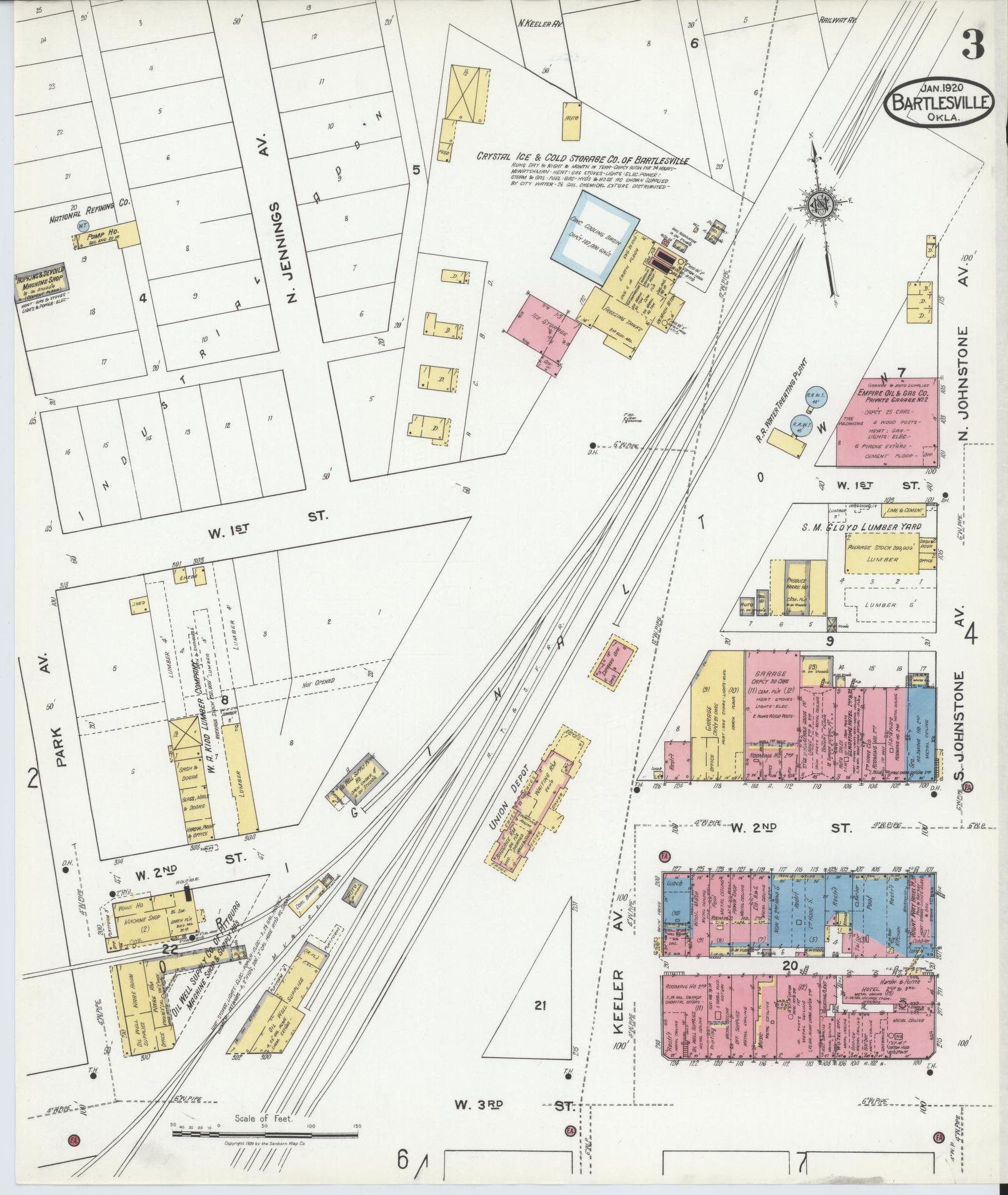 Sanborn Fire Insurance Map from Bartlesville, Washington County, Oklahoma (1920), Sheet #0003 - Complete Map Set gallery image, historic Sanborn map, vintage wall art, Oklahoma Oklahoma