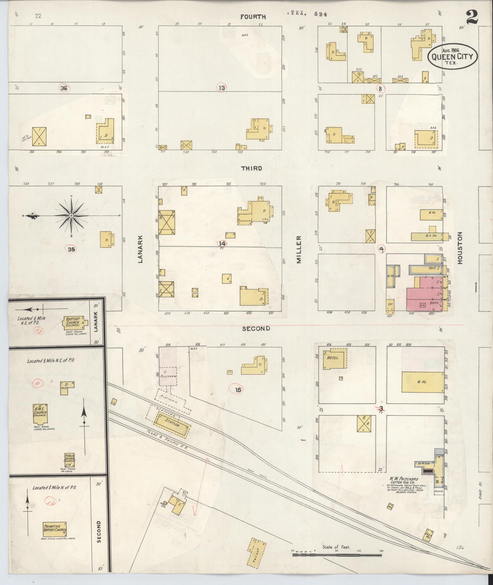 Sanborn Fire Insurance Map from Queen City, Cass County, Texas (1923), Sheet #0002 - Complete Map Set gallery image, historic Sanborn map, vintage wall art, Texas Texas