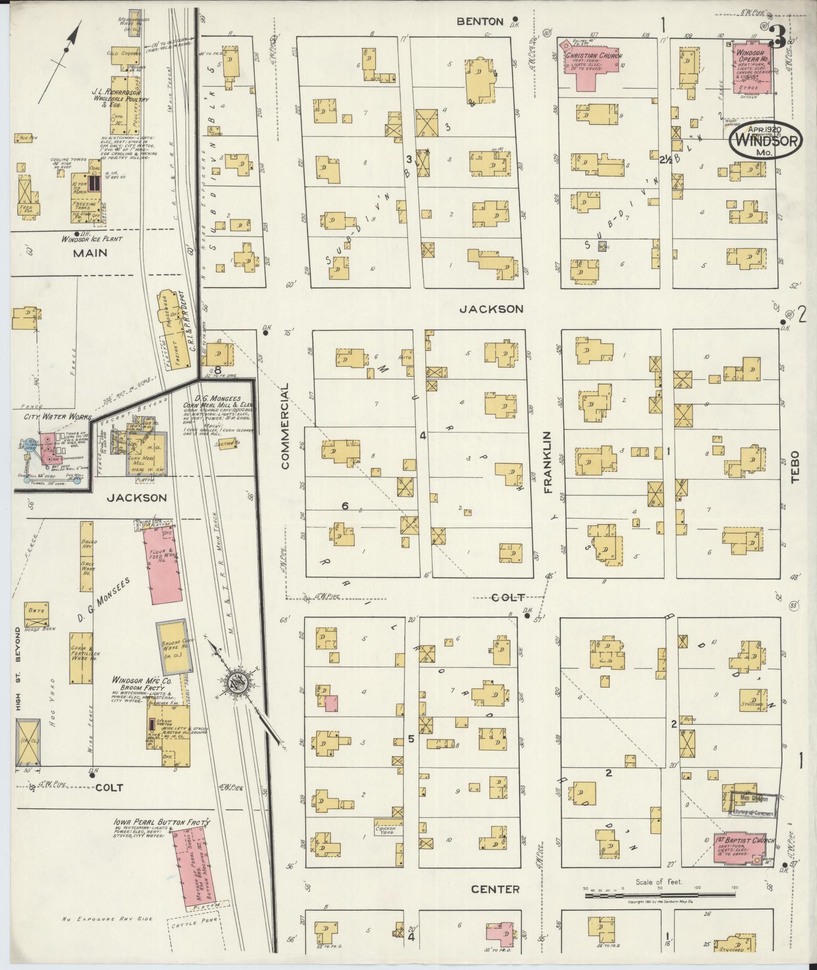Sanborn Fire Insurance Map from Windsor, Henry County, Missouri (1920), Sheet #0003 - Complete Map Set gallery image, historic Sanborn map, vintage wall art, Missouri Missouri