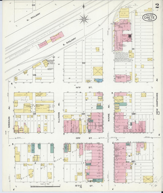 Sanborn Fire Insurance Map from Crete, Saline County, Nebraska (1909), Sheet #0002 - Historic Sanborn Fire Insurance Map Print, vintage old map wall art, antique decor, genealogy gift, Nebraska Nebraska map