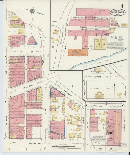Sanborn Fire Insurance Map from Benton Harbor, Berrien County, Michigan (1917), Sheet #0004 - Historic Sanborn Fire Insurance Map Print, vintage old map wall art, antique decor, genealogy gift, Michigan Michigan map