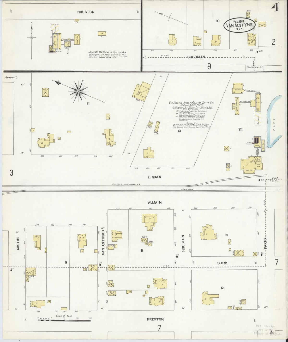 Sanborn Fire Insurance Map from Van Alstyne, Grayson County, Texas (1907), Sheet #0004 - Complete Map Set gallery image, historic Sanborn map, vintage wall art, Texas Texas