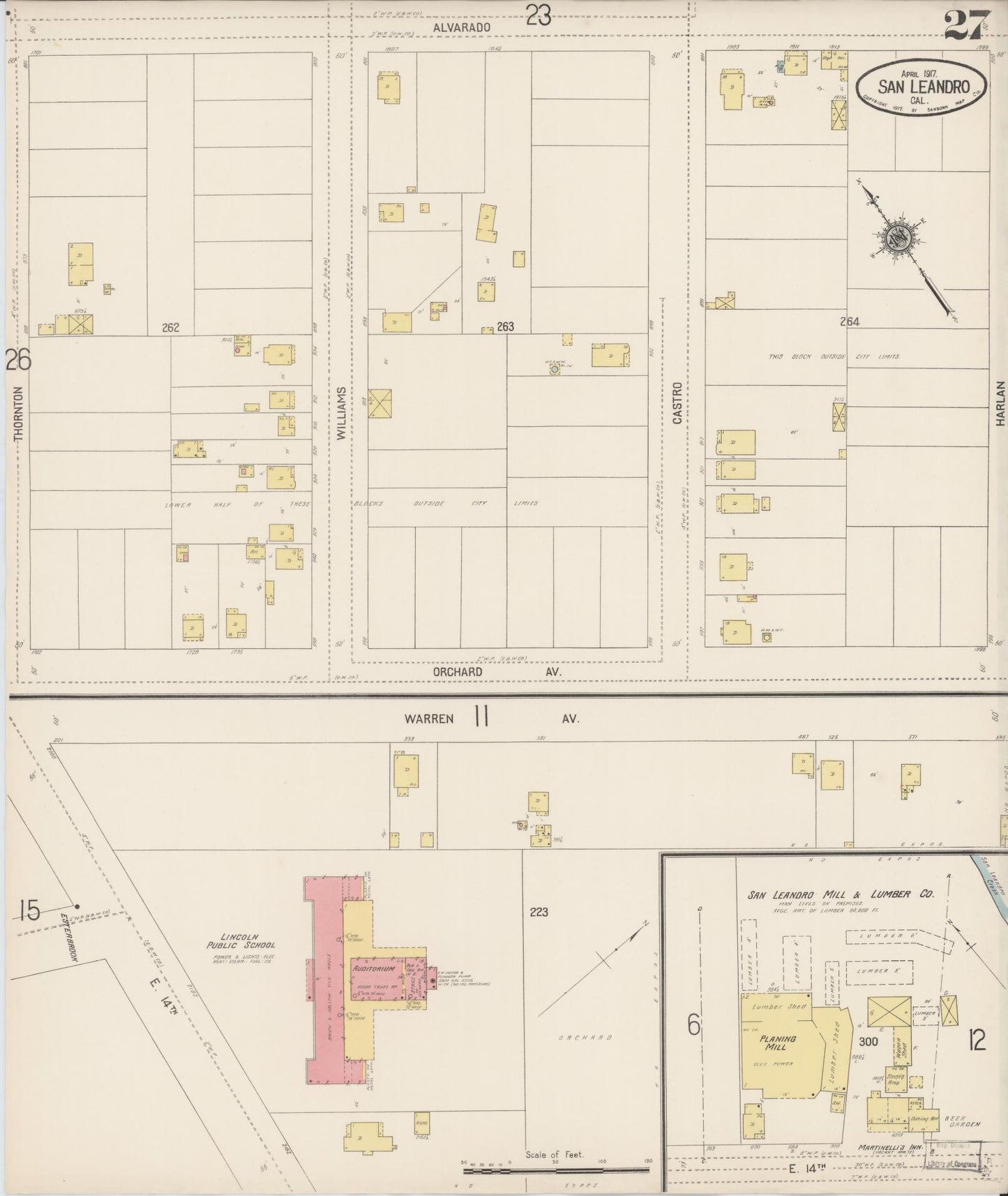 Sanborn Fire Insurance Map from San Leandro, Alameda County, California (1917), Sheet #0027 - Complete Map Set gallery image, historic Sanborn map, vintage wall art, California California