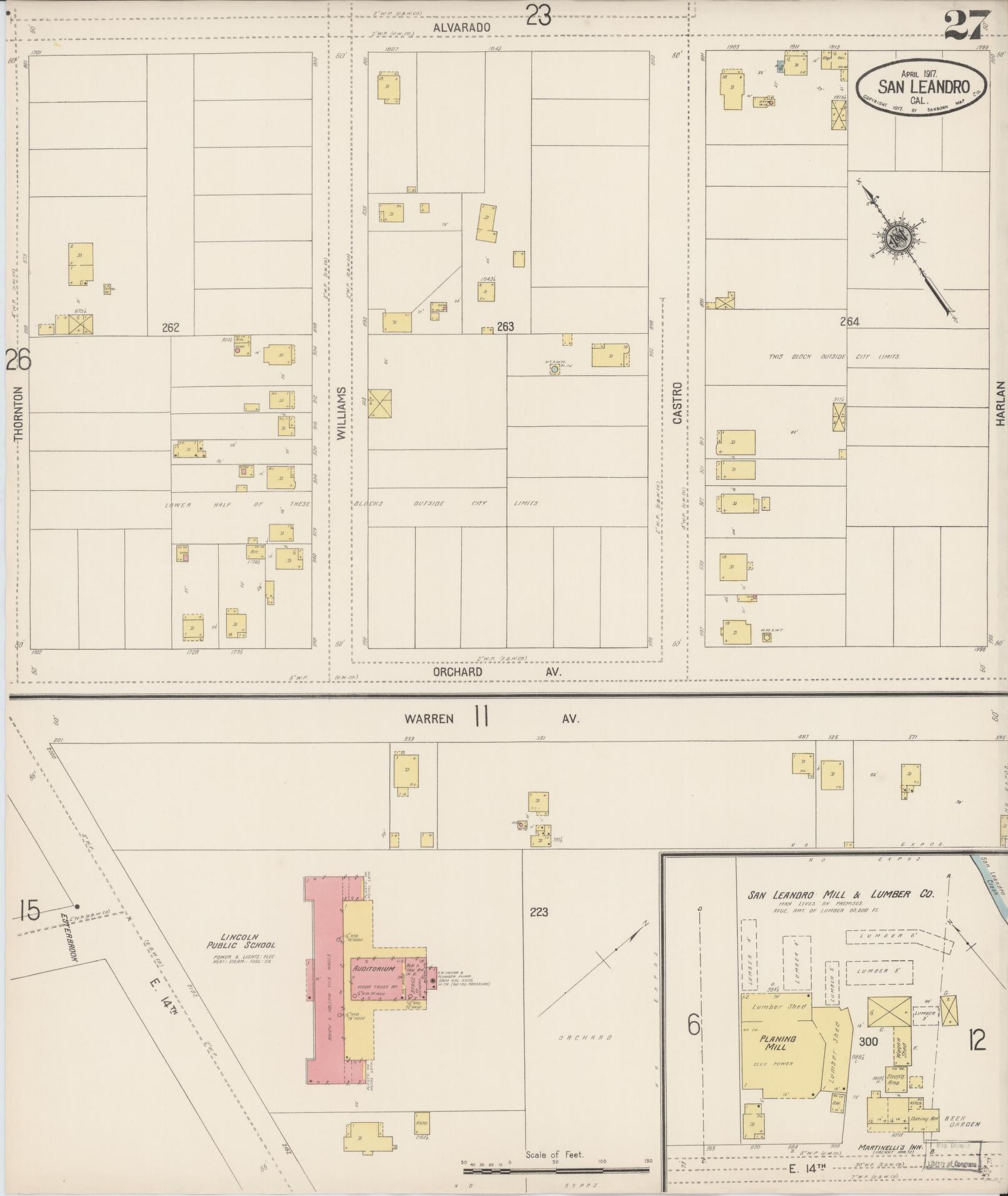 Sanborn Fire Insurance Map from San Leandro, Alameda County, California (1917), Sheet #0027 - Complete Map Set gallery image, historic Sanborn map, vintage wall art, California California