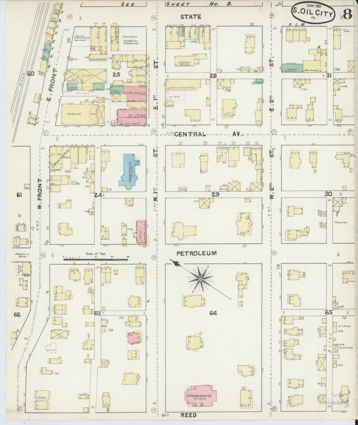 Sanborn Fire Insurance Map from Oil City, Venango County, Pennsylvania (1891), Sheet #0008 - Historic Sanborn Fire Insurance Map Print, vintage old map wall art, antique decor, genealogy gift, Pennsylvania Pennsylvania map