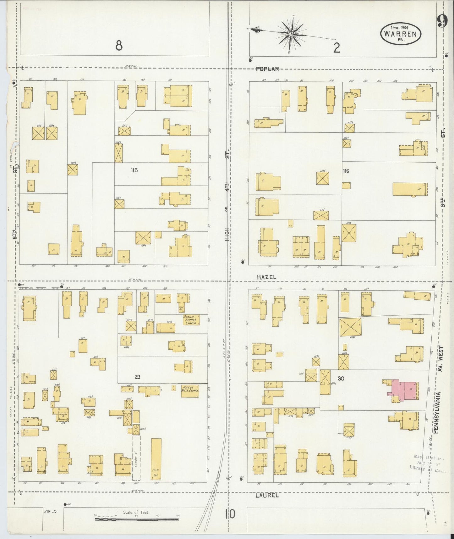 Sanborn Fire Insurance Map from Warren, Warren County, Pennsylvania (1904), Sheet #0009 - Complete Map Set gallery image, historic Sanborn map, vintage wall art, Pennsylvania Pennsylvania