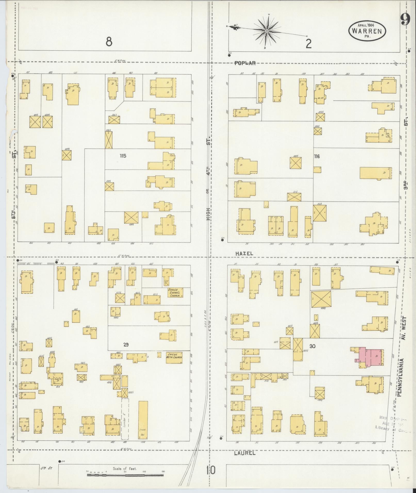 Sanborn Fire Insurance Map from Warren, Warren County, Pennsylvania (1904), Sheet #0009 - Complete Map Set gallery image, historic Sanborn map, vintage wall art, Pennsylvania Pennsylvania