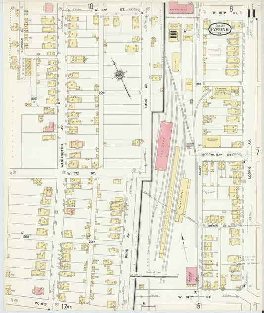 Sanborn Fire Insurance Map from Tyrone, Blair County, Pennsylvania (1911), Sheet #0011 - Historic Sanborn Fire Insurance Map Print, vintage old map wall art, antique decor, genealogy gift, Pennsylvania Pennsylvania map