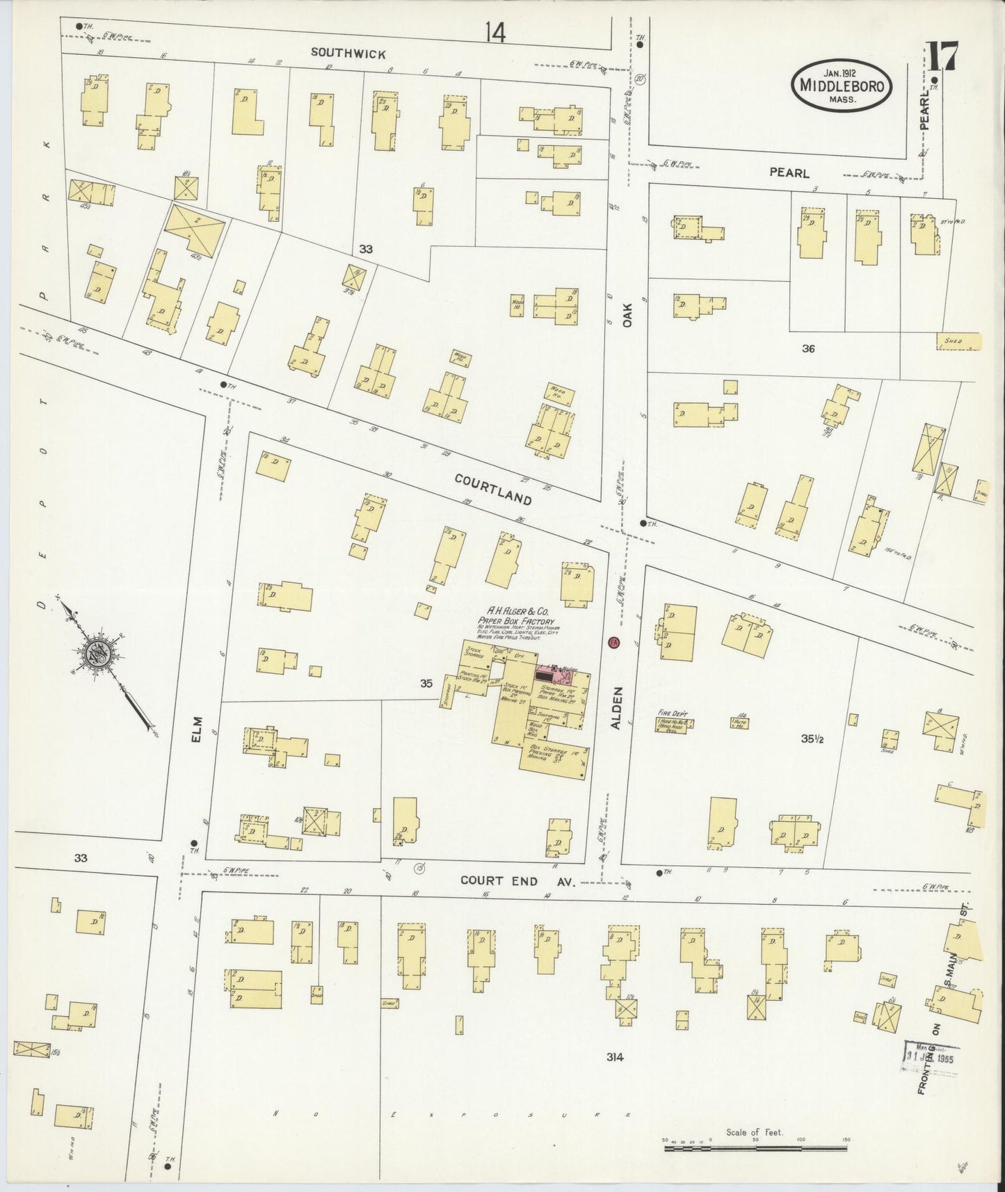 Sanborn Fire Insurance Map from Middleboro, Plymouth County, Massachusetts (1912), Sheet #0017 - Complete Map Set gallery image, historic Sanborn map, vintage wall art, Massachusetts Massachusetts