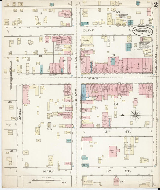 Sanborn Fire Insurance Map from Maquoketa, Jackson County, Iowa (1886), Sheet #0002 - Historic Sanborn Fire Insurance Map Print, vintage old map wall art