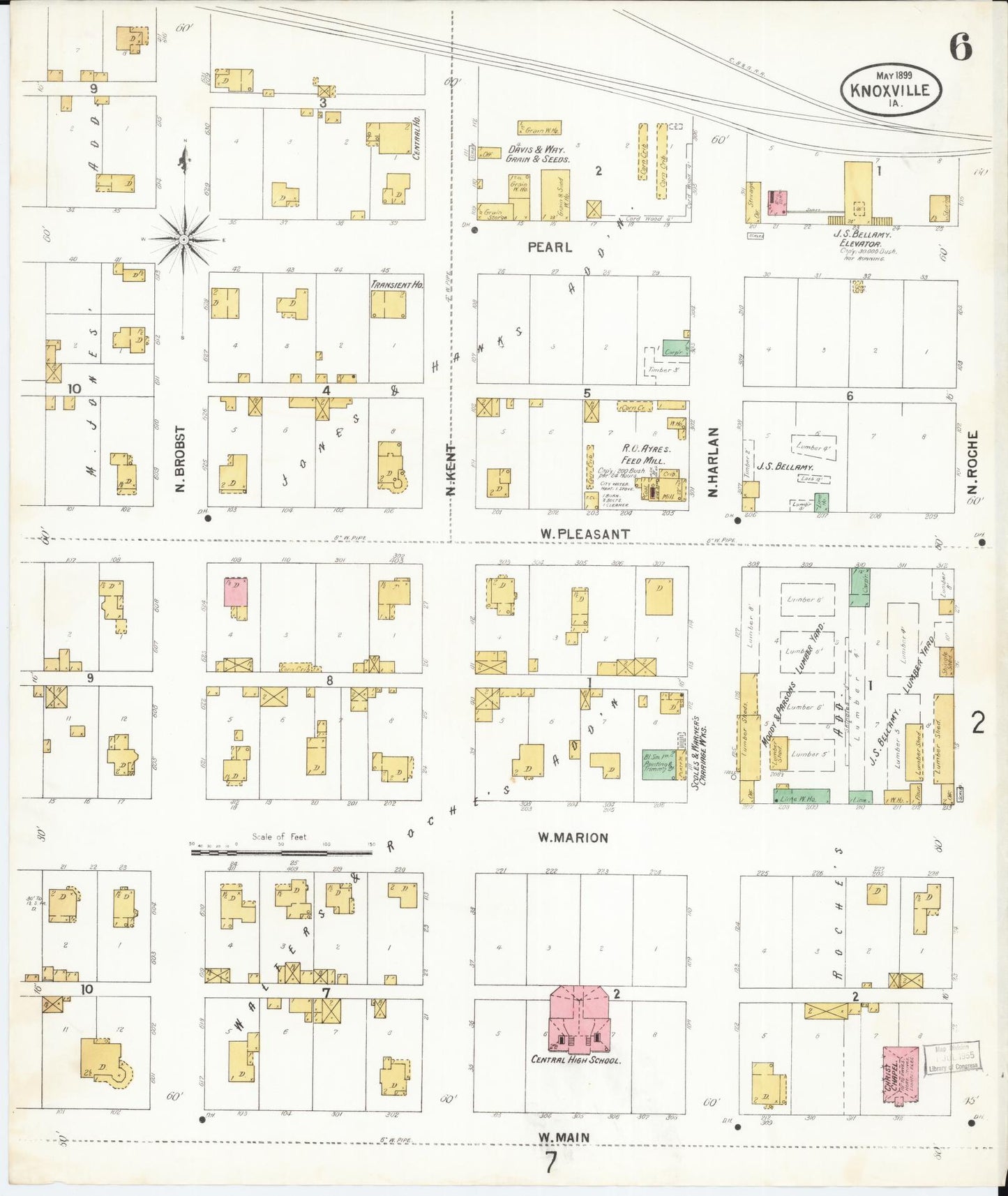 Sanborn Fire Insurance Map from Knoxville, Marion County, Iowa (1899), Sheet #0006 - Historic Sanborn Fire Insurance Map Print, vintage old map wall art