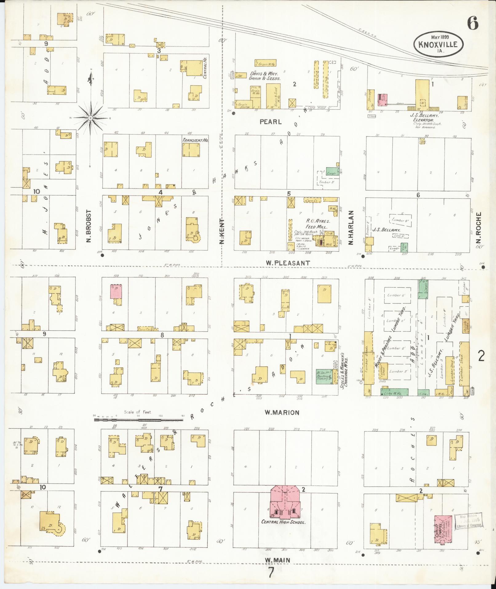 Sanborn Fire Insurance Map from Knoxville, Marion County, Iowa (1899), Sheet #0006 - Historic Sanborn Fire Insurance Map Print, vintage old map wall art