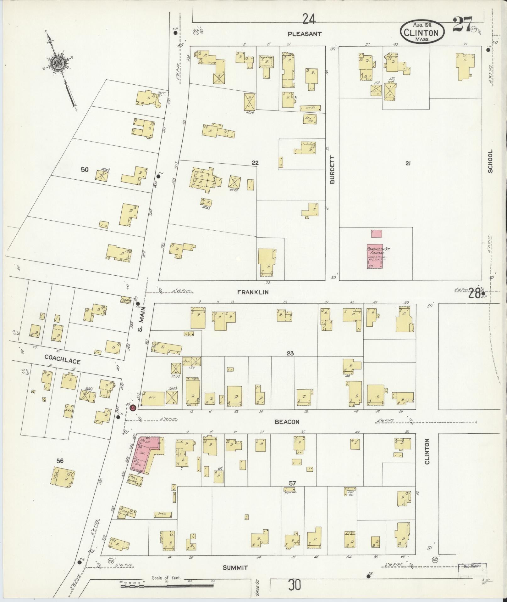 Sanborn Fire Insurance Map from Clinton, Worcester County, Massachusetts (1911), Sheet #0027 - Complete Map Set gallery image, historic Sanborn map, vintage wall art, Massachusetts Massachusetts