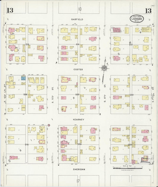 Sanborn Fire Insurance Map from Laramie, Albany County, Wyoming (1924), Sheet #0013 - Historic Sanborn Fire Insurance Map Print, vintage old map wall art, antique decor, genealogy gift, Wyoming Wyoming map