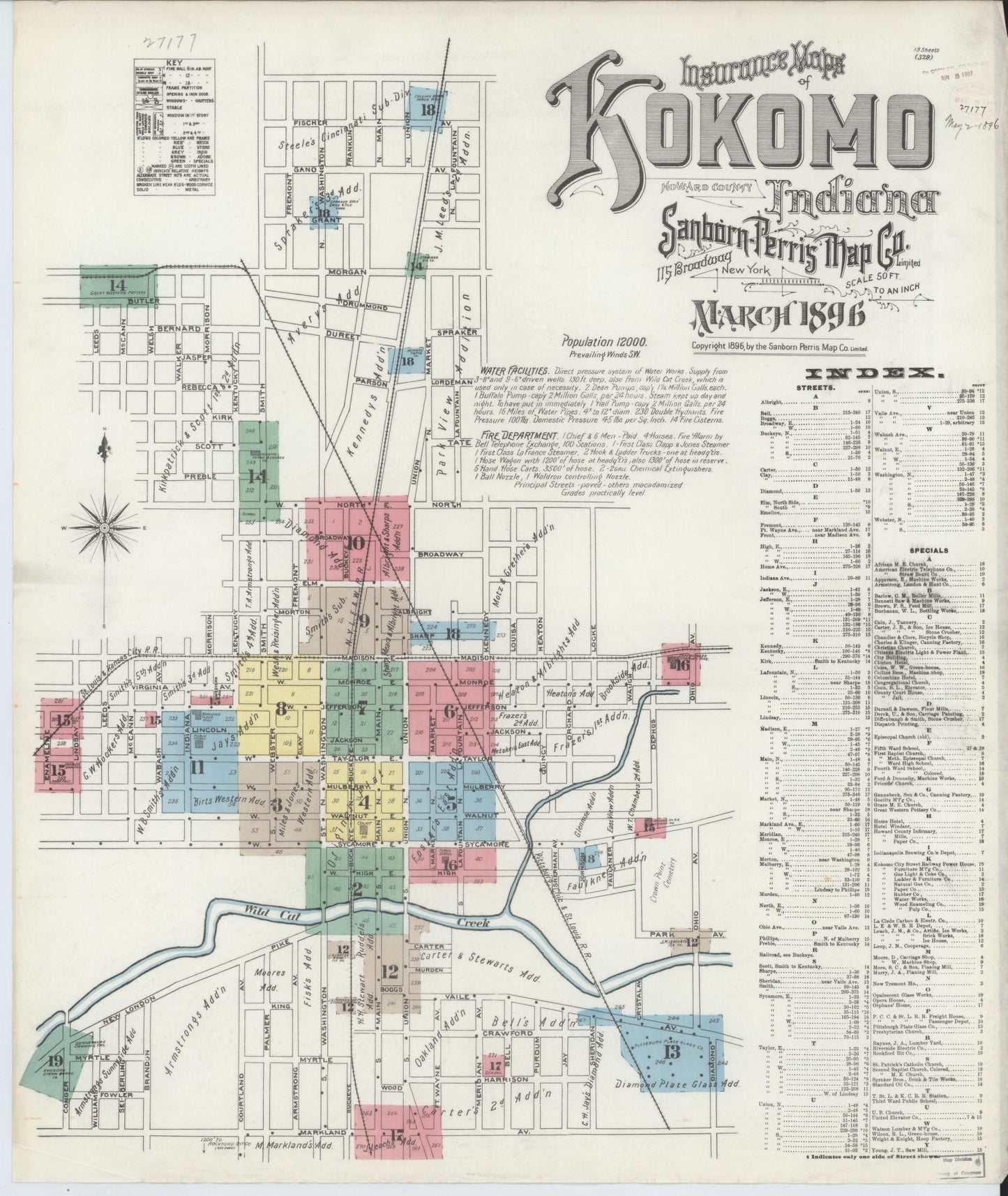 Sanborn Fire Insurance Map from Kokomo, Howard County, Indiana (1896), Sheet #0001 - Complete Map Set gallery image, historic Sanborn map, vintage wall art, Indiana Indiana