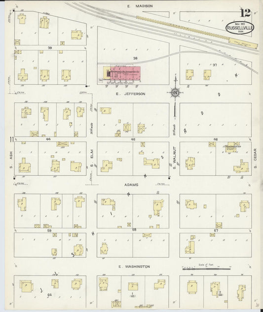 Sanborn Fire Insurance Map from Russellville, Pope County, Arkansas (1913), Sheet #0012 - Historic Sanborn Fire Insurance Map Print, vintage old map wall art, antique decor, genealogy gift, Arkansas Arkansas map