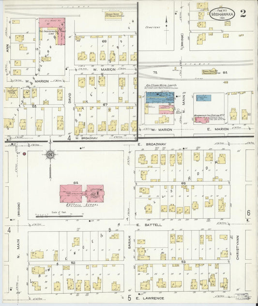 Sanborn Fire Insurance Map from Mishawaka, Saint Joseph County, Indiana (1913), Sheet #0002 - Historic Sanborn Fire Insurance Map Print, vintage old map wall art, antique decor, genealogy gift, Indiana Indiana map