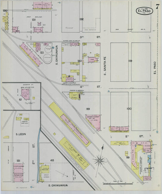 Sanborn Fire Insurance Map from El Paso, El Paso County, Texas (1888), Sheet #0007 - Historic Sanborn Fire Insurance Map Print, vintage old map wall art, antique decor, genealogy gift, Texas Texas map